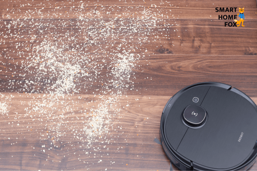 OZMO T8 AIVI during the oatmeal suction test on a hardwood floor